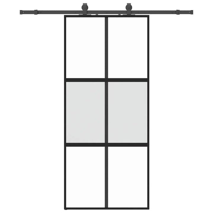 skydedør med hardwaresæt 90x205 cm hærdet glas sort