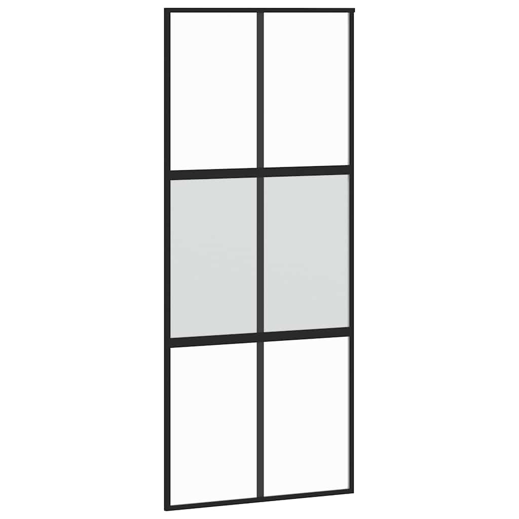 skydedør med hardwaresæt 90x205 cm hærdet glas sort