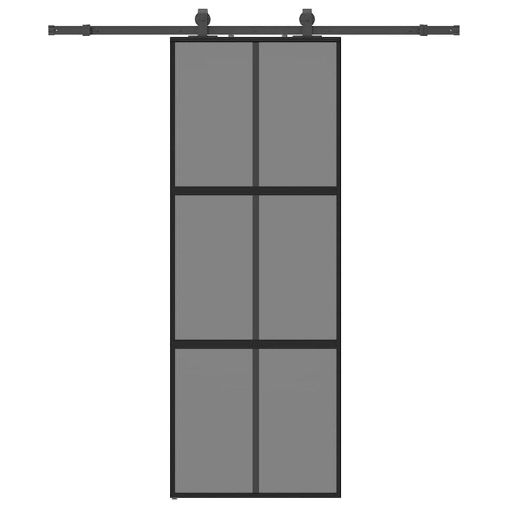 skydedør med hardwaresæt 76x205 cm hærdet glas sort