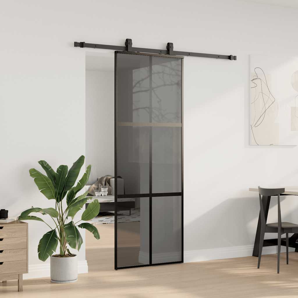 skydedør med hardwaresæt 76x205 cm hærdet glas sort