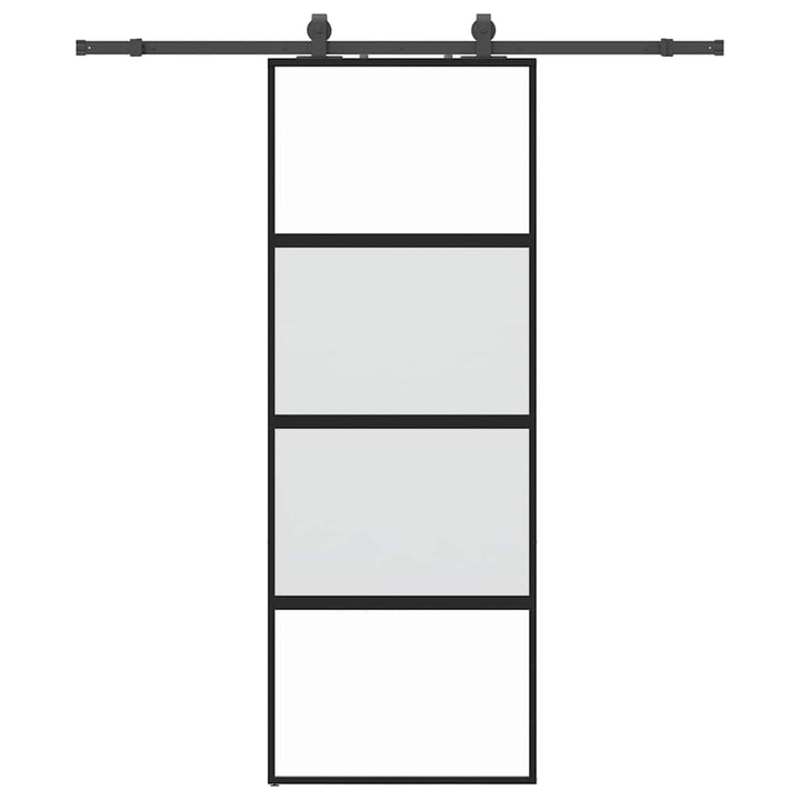skydedør med hardwaresæt 76x205 cm hærdet glas sort