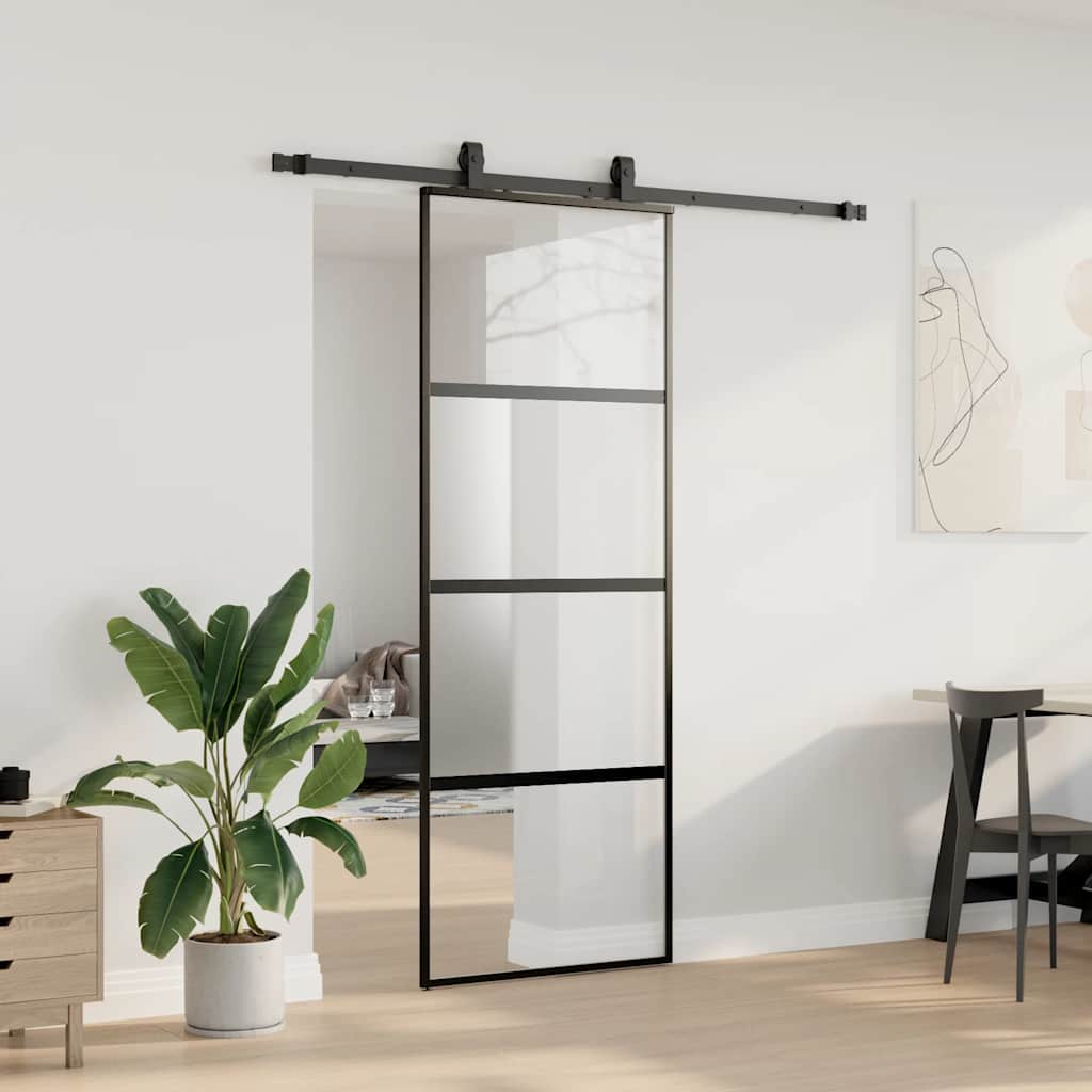 skydedør med hardwaresæt 76x205 cm hærdet glas sort