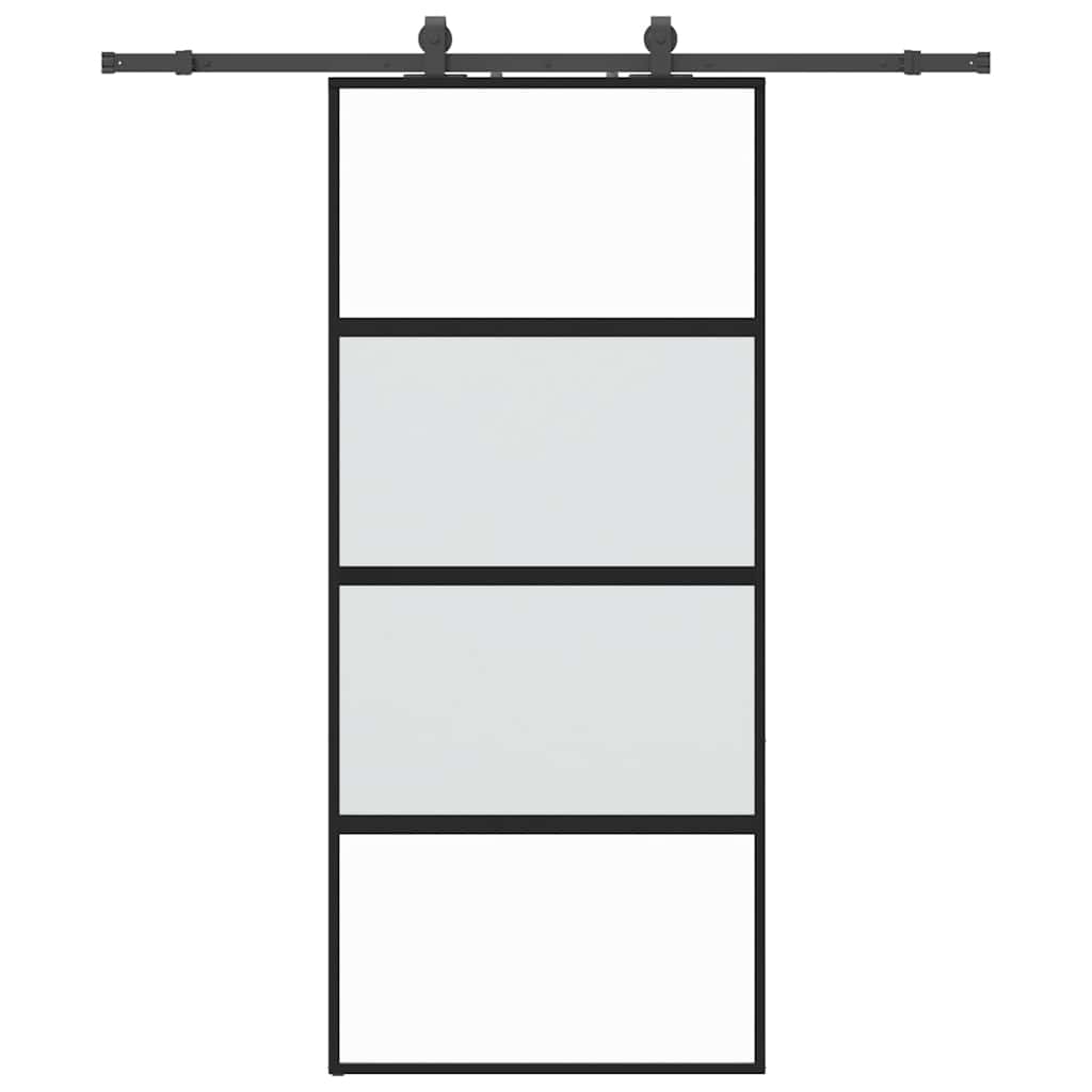 skydedør med hardwaresæt 90x205 cm hærdet glas sort