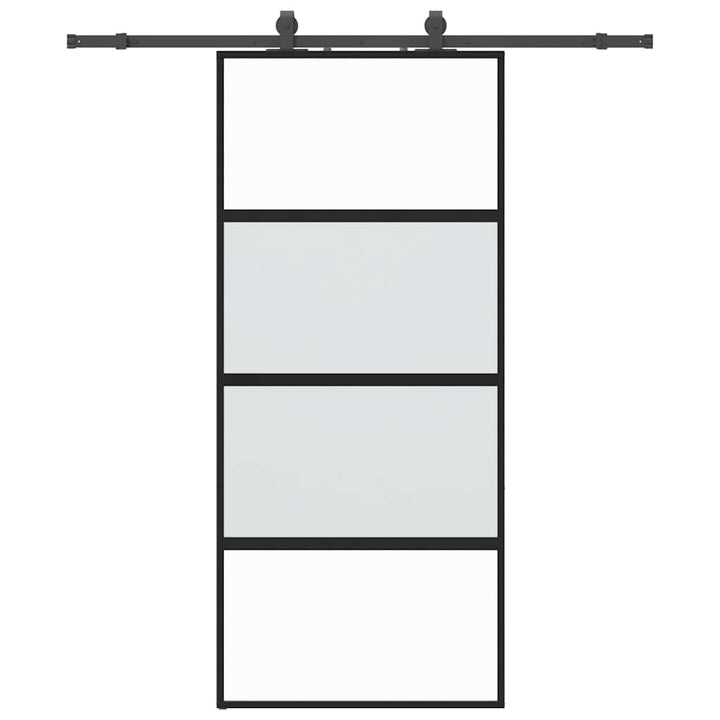 skydedør med hardwaresæt 90x205 cm hærdet glas sort