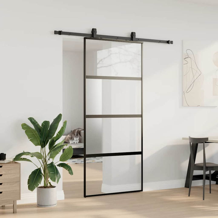 skydedør med hardwaresæt 90x205 cm hærdet glas sort