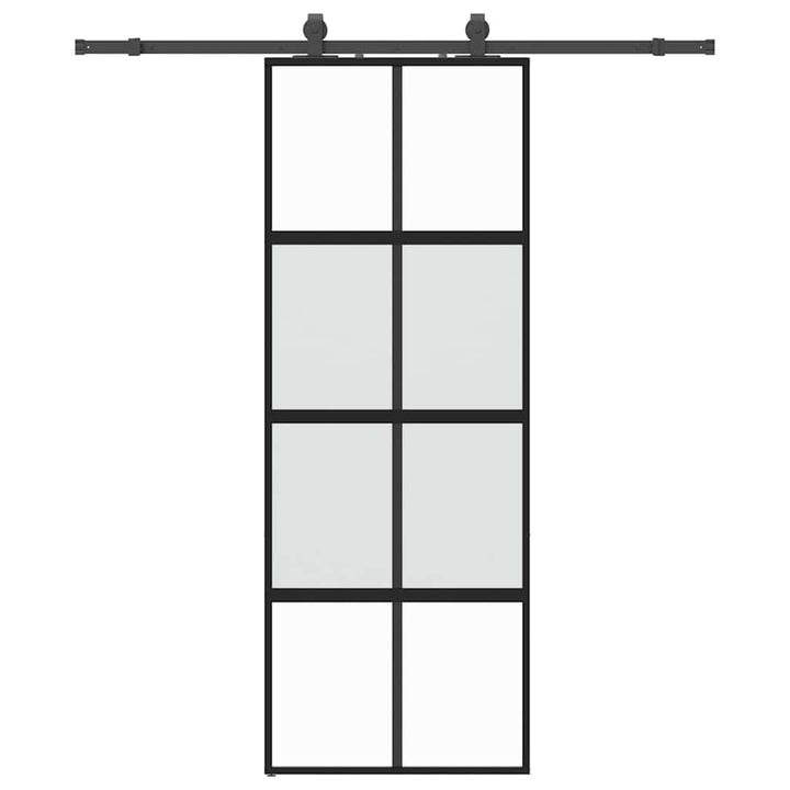 skydedør med hardwaresæt 76x205 cm hærdet glas sort