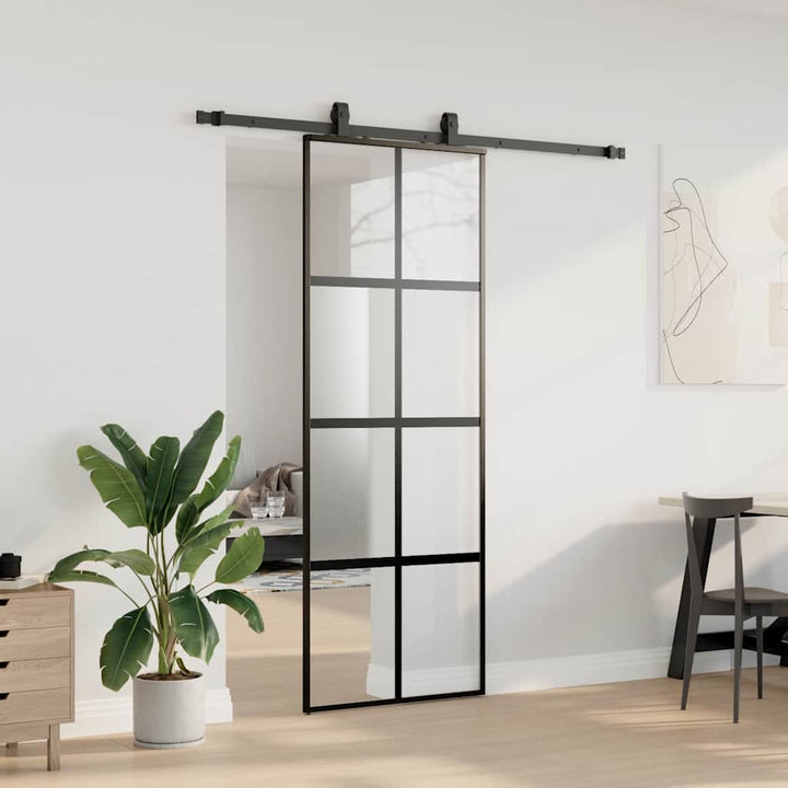 skydedør med hardwaresæt 76x205 cm hærdet glas sort