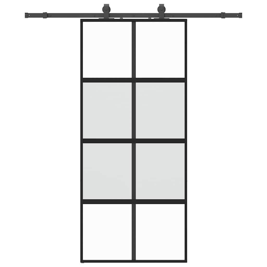 skydedør med hardwaresæt 90x205 cm hærdet glas sort