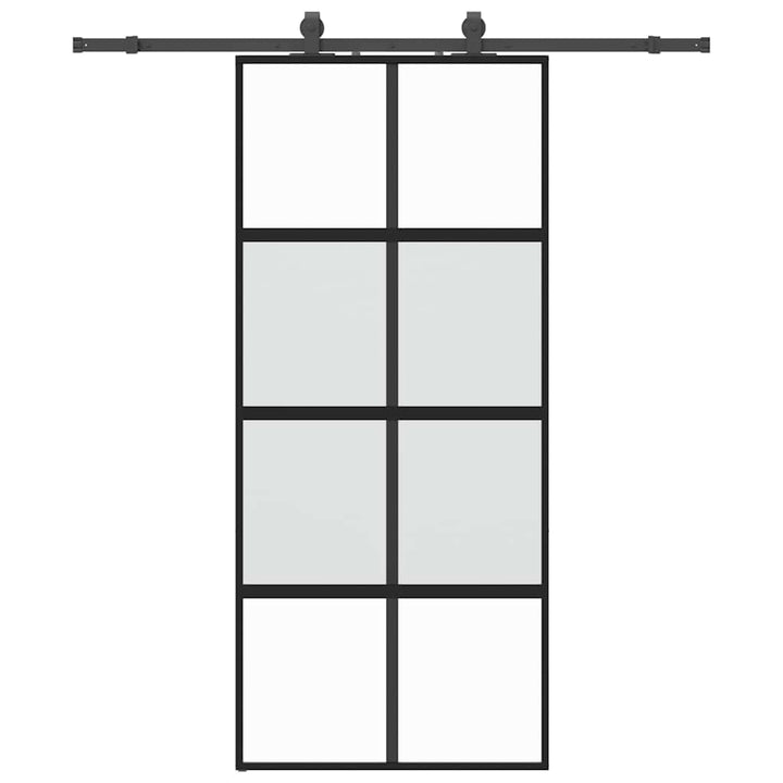 skydedør med hardwaresæt 90x205 cm hærdet glas sort