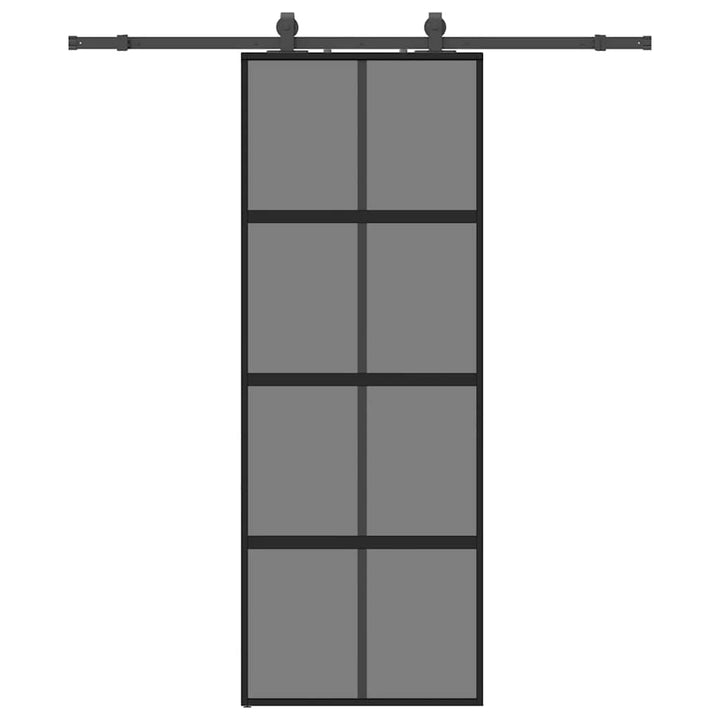 skydedør med hardwaresæt 76x205 cm hærdet glas sort