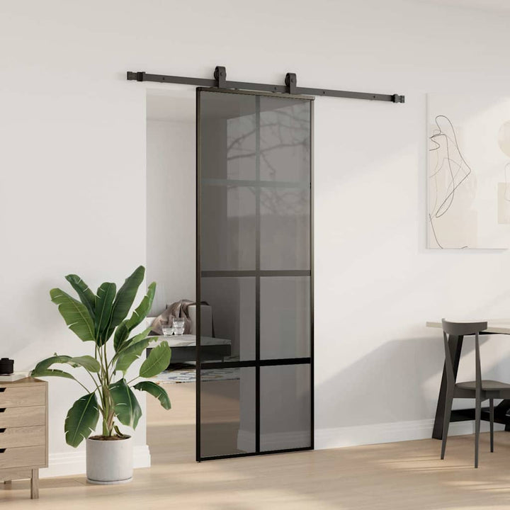 skydedør med hardwaresæt 76x205 cm hærdet glas sort