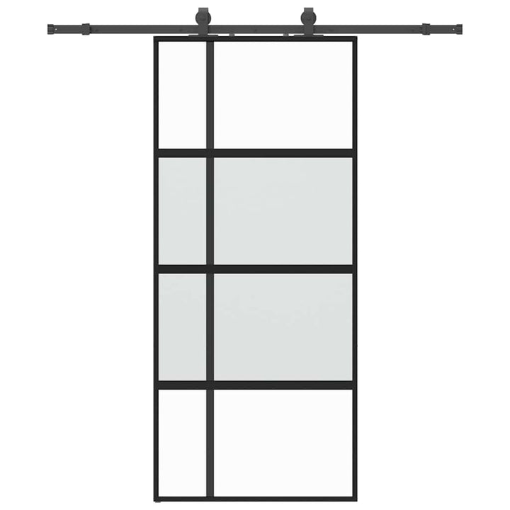 skydedør med hardwaresæt 90x205 cm hærdet glas sort