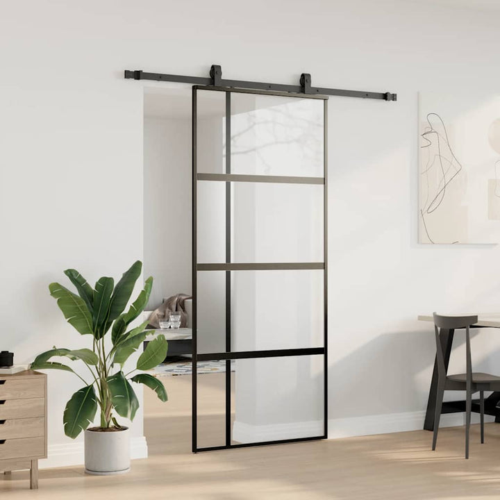 skydedør med hardwaresæt 90x205 cm hærdet glas sort