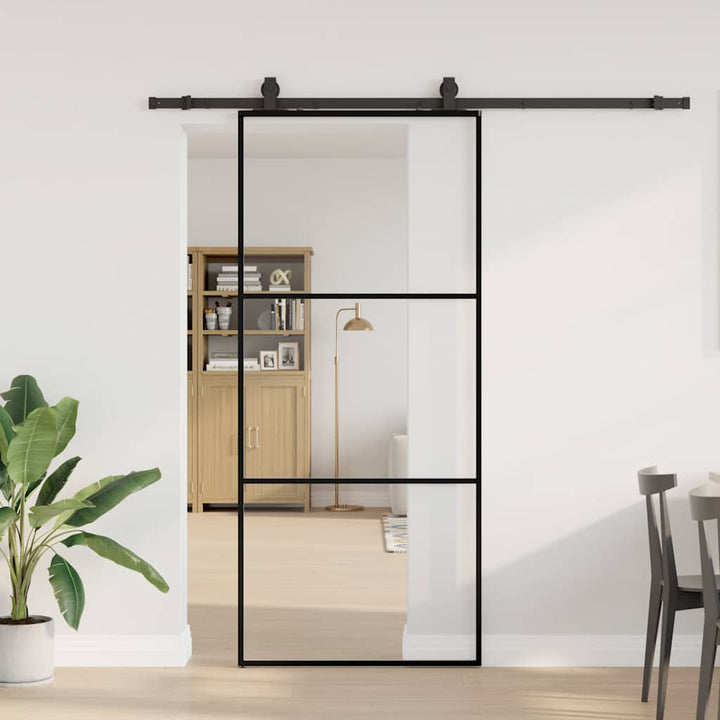 skydedør med hardwaresæt 90x205 cm ESG glas sort