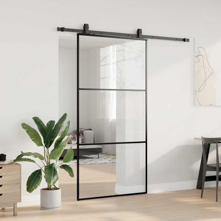 skydedør med hardwaresæt 102x205 cm ESG glas sort