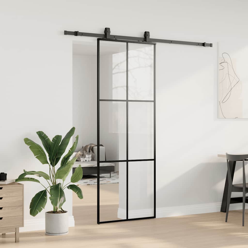 skydedør med hardwaresæt 76x205 cm ESG glas sort