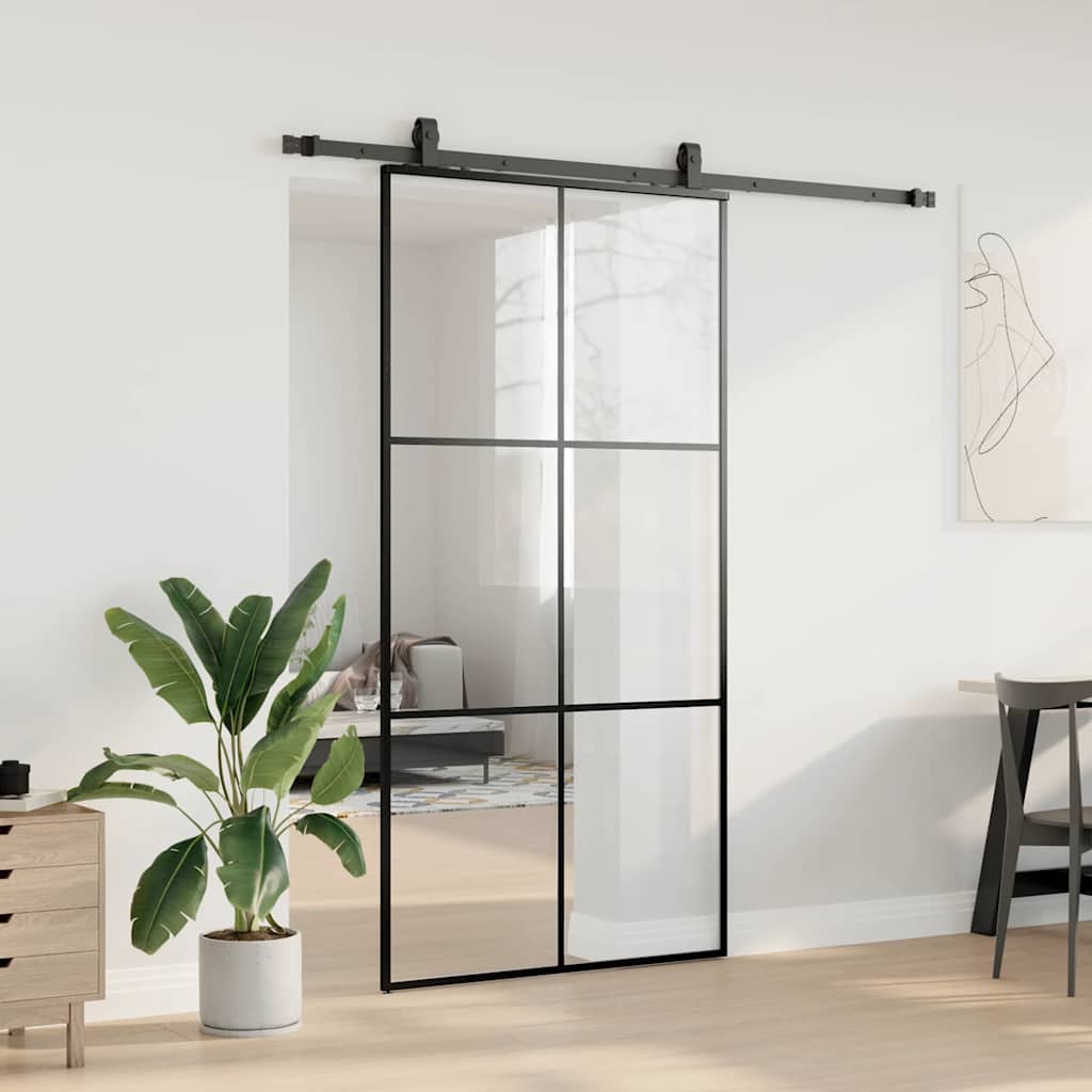 skydedør med hardwaresæt 102x205 cm ESG glas sort