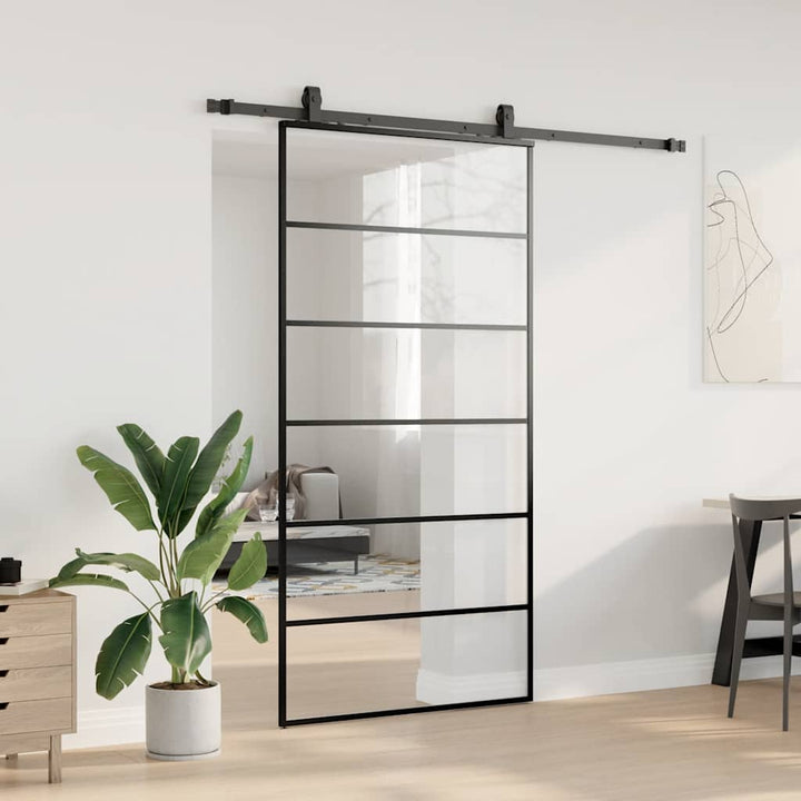 skydedør med hardwaresæt 102x205 cm ESG glas sort