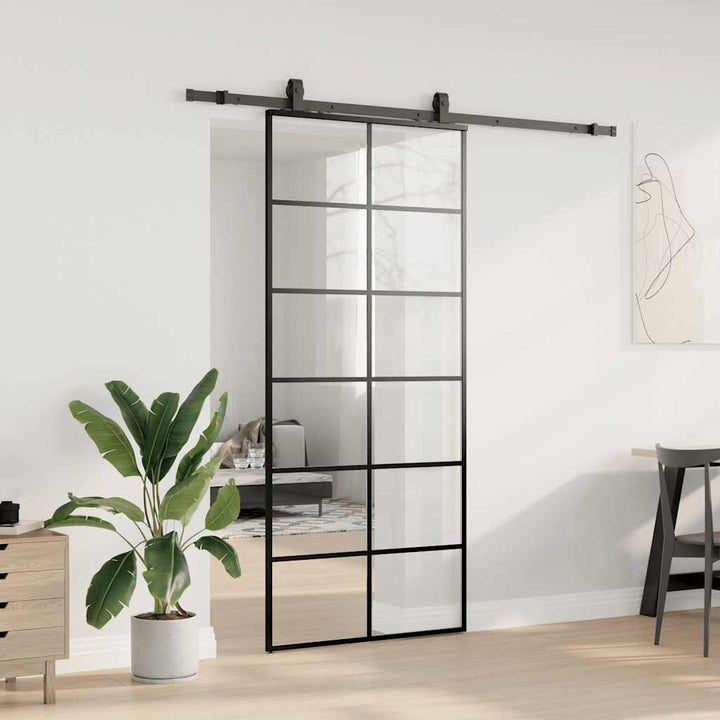 skydedør med hardwaresæt 90x205 cm ESG glas sort