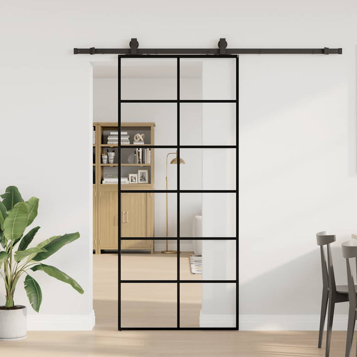 skydedør med hardwaresæt 90x205 cm ESG glas sort