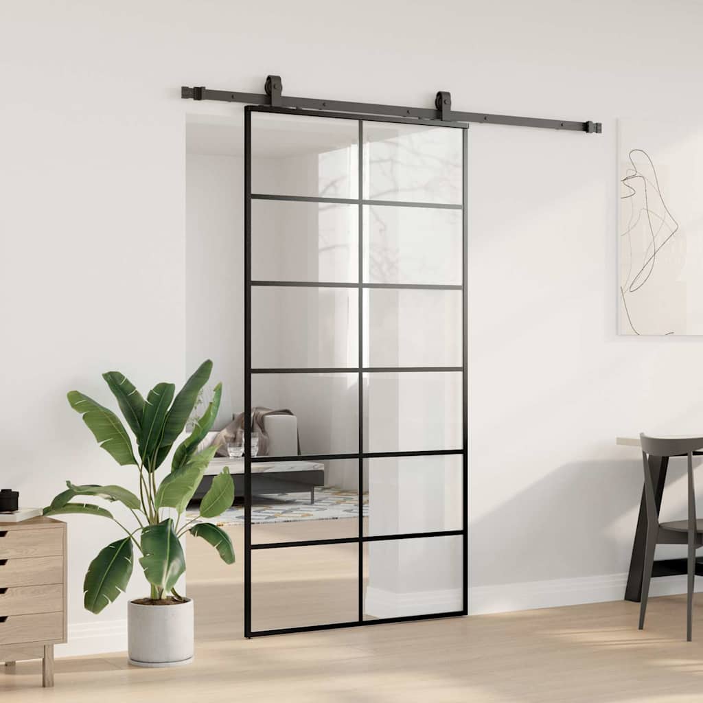 skydedør med hardwaresæt 102x205 cm ESG glas sort