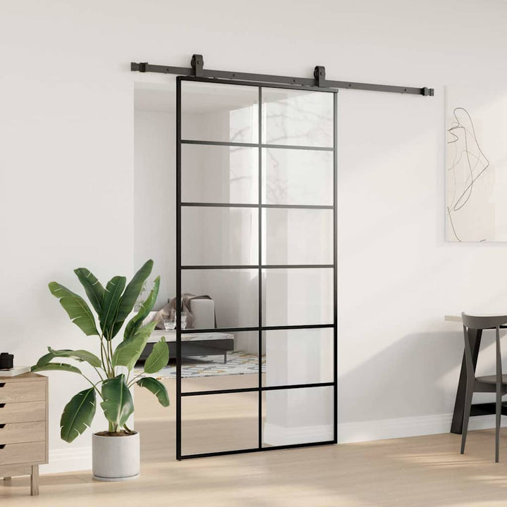 skydedør med hardwaresæt 102x205 cm ESG glas sort