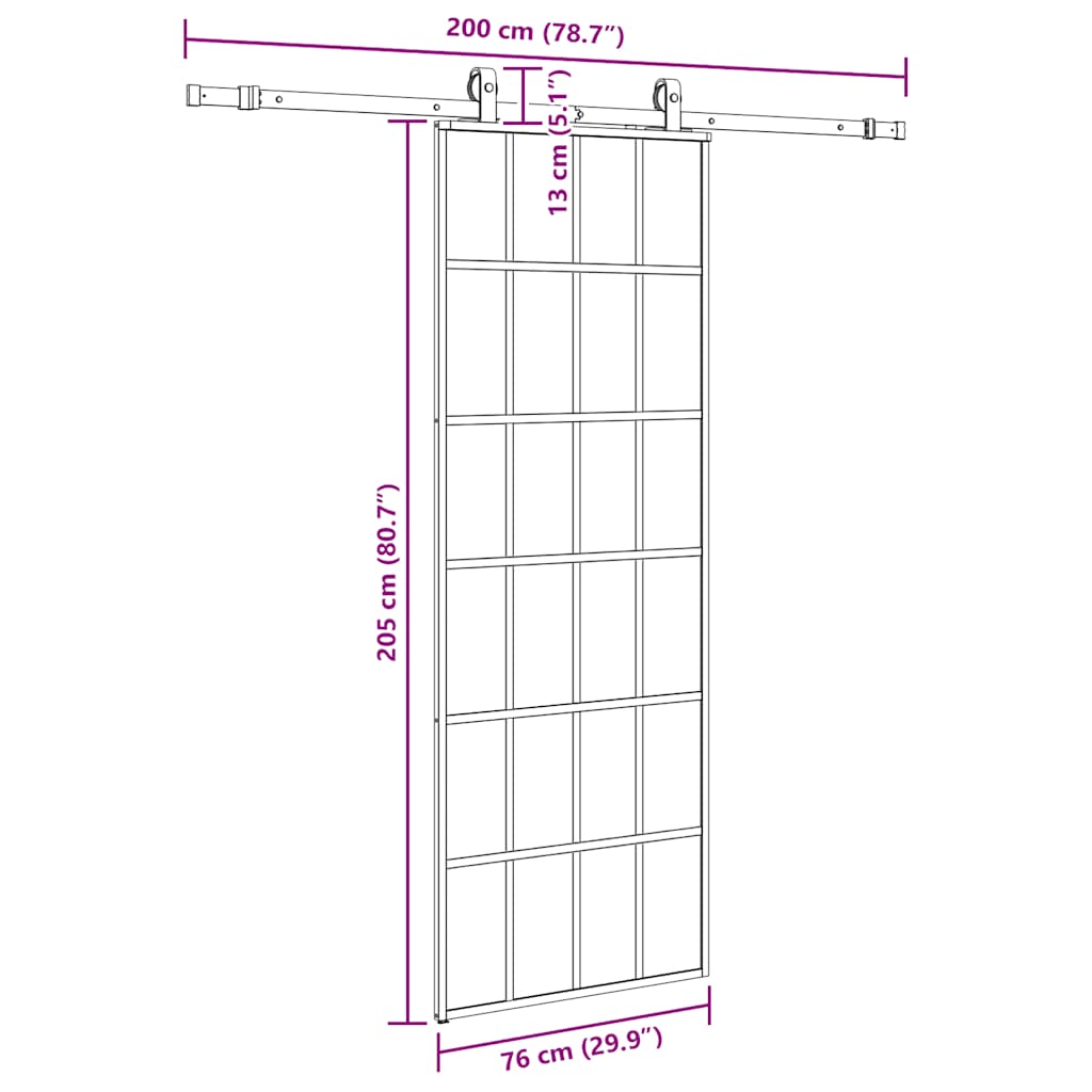 skydedør med hardwaresæt 76x205 cm ESG glas sort