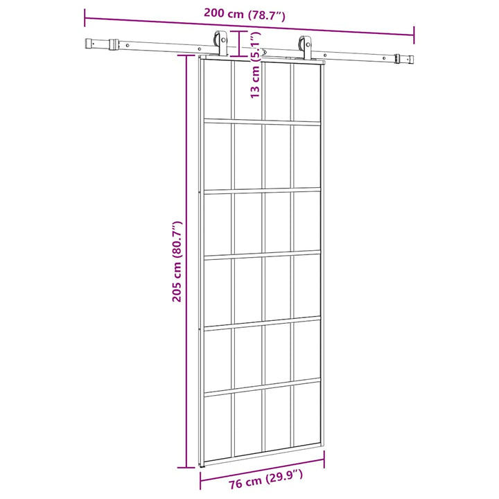 skydedør med hardwaresæt 76x205 cm ESG glas sort