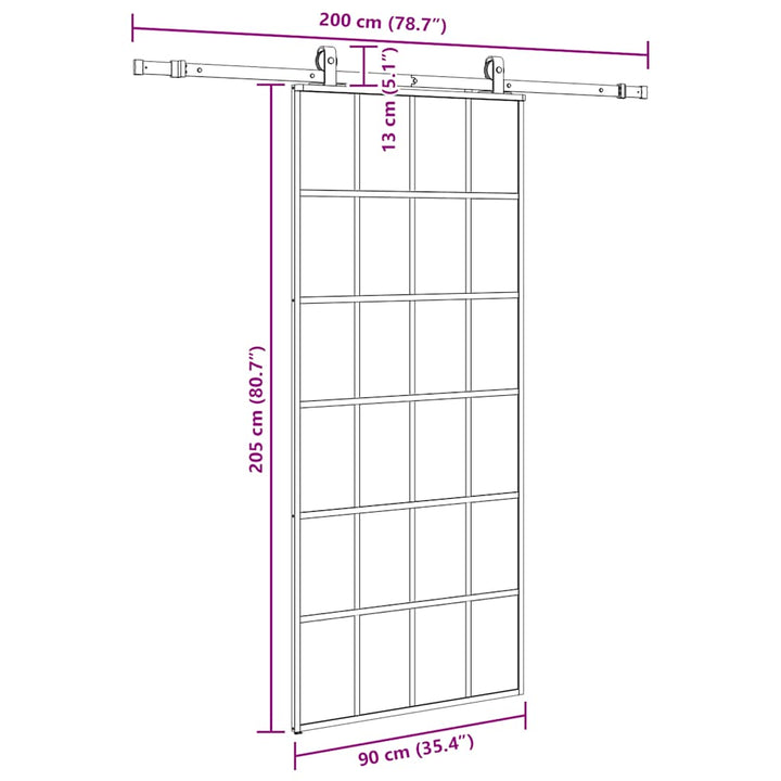 skydedør med hardwaresæt 90x205 cm ESG glas sort
