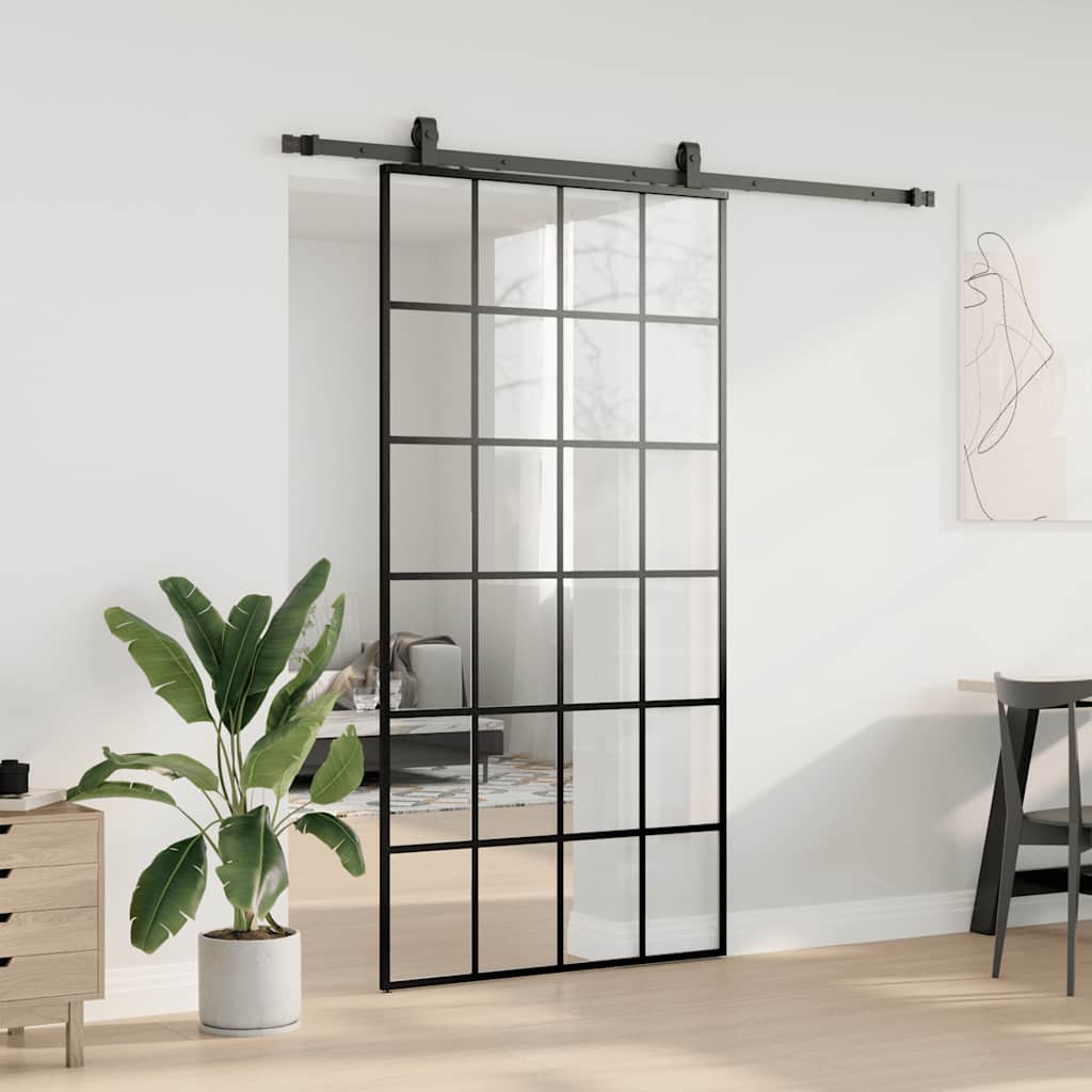 skydedør med hardwaresæt 102x205 cm ESG glas sort