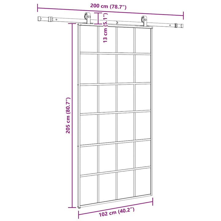 skydedør med hardwaresæt 102x205 cm ESG glas sort