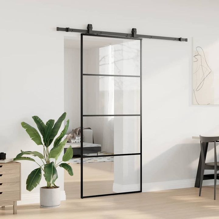 skydedør med hardwaresæt 90x205 cm ESG glas sort
