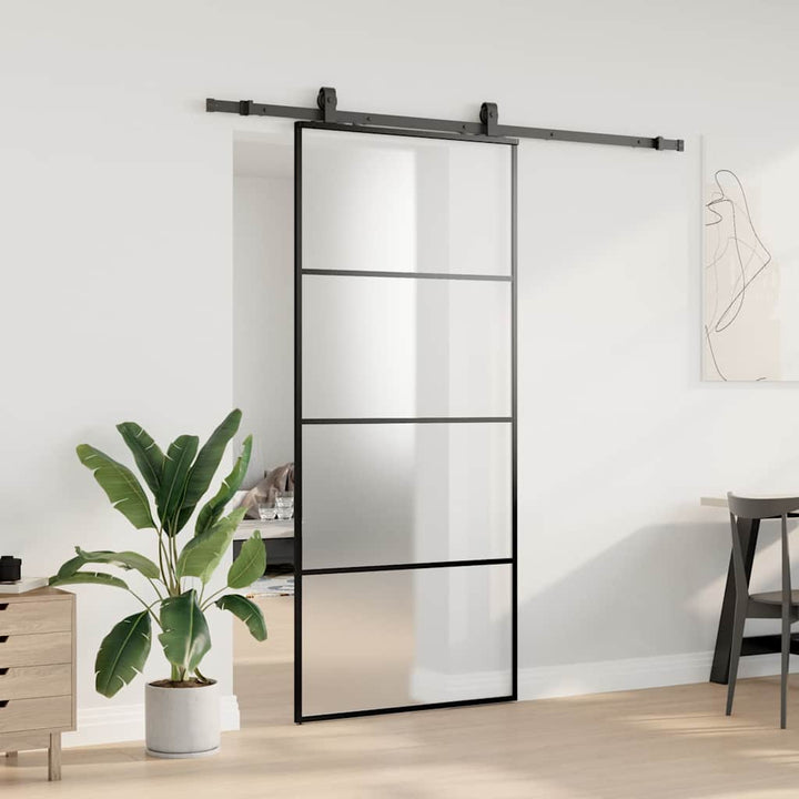 skydedør med hardwaresæt 90x205 cm ESG glas sort