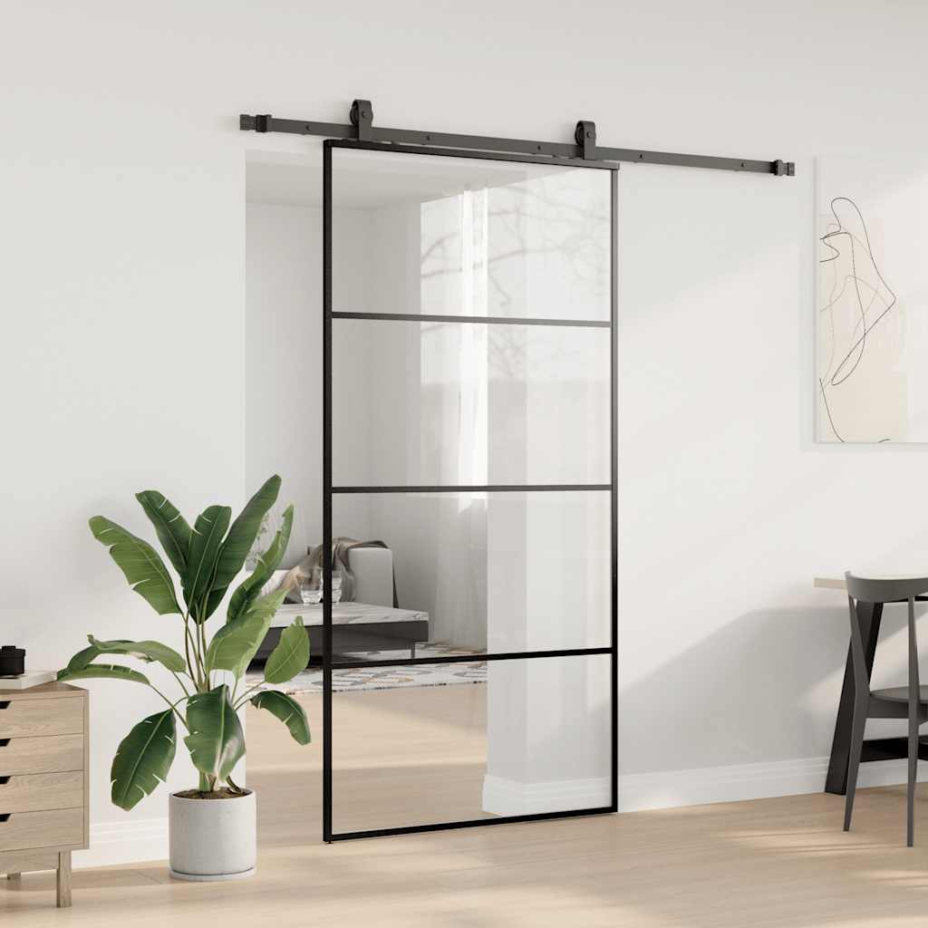 skydedør med hardwaresæt 102,5x205 cm ESG glas sort
