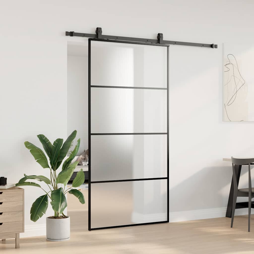 skydedør med hardwaresæt 102,5x205 cm ESG glas sort