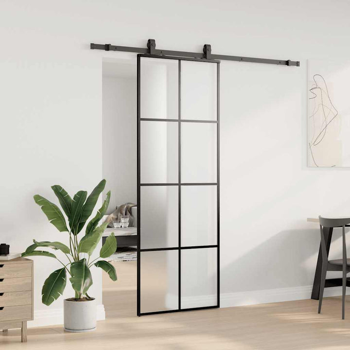 skydedør med hardwaresæt 76x205 cm ESG glas sort
