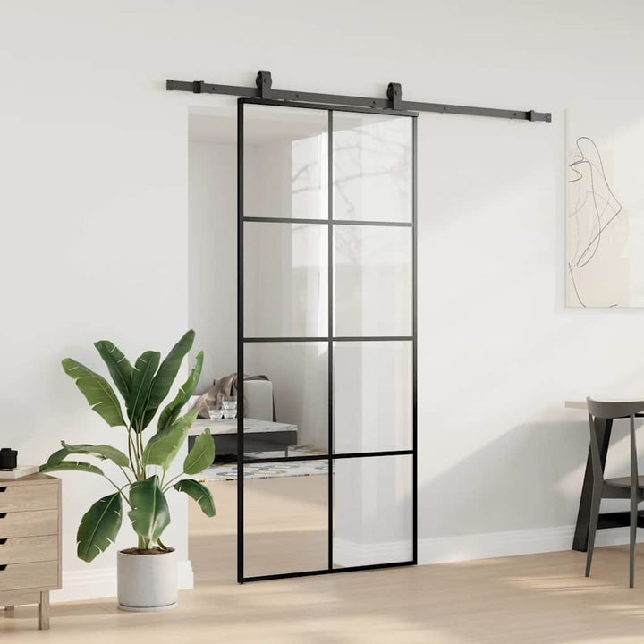 skydedør med hardwaresæt 90x205 cm ESG glas sort