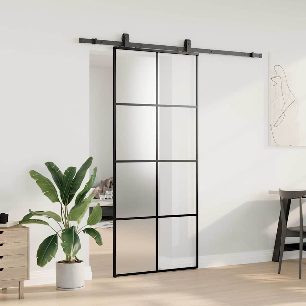 skydedør med hardwaresæt 90x205 cm ESG glas sort