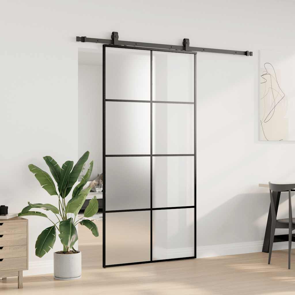 skydedør med hardwaresæt 102,5x205 cm ESG glas sort