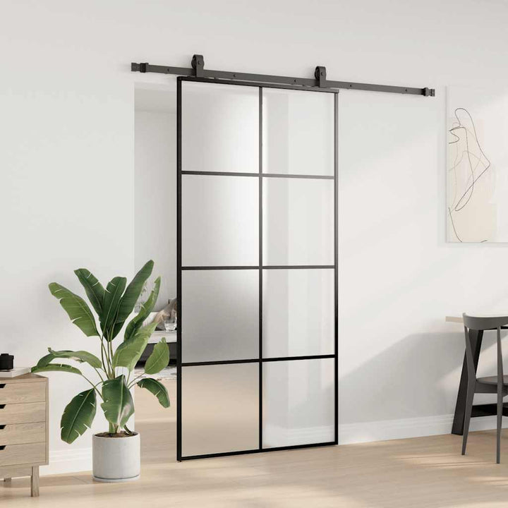 skydedør med hardwaresæt 102,5x205 cm ESG glas sort