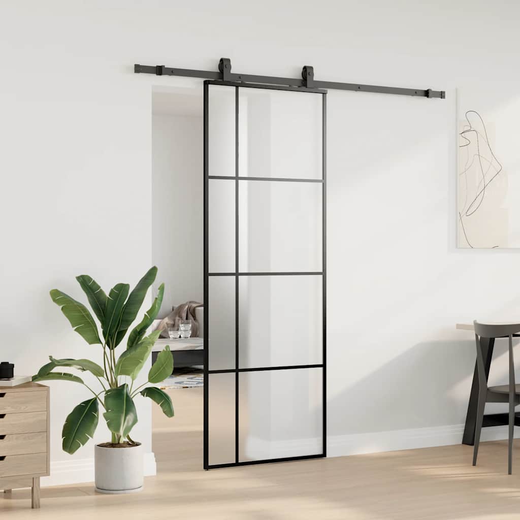 skydedør med hardwaresæt 76x205 cm ESG glas sort