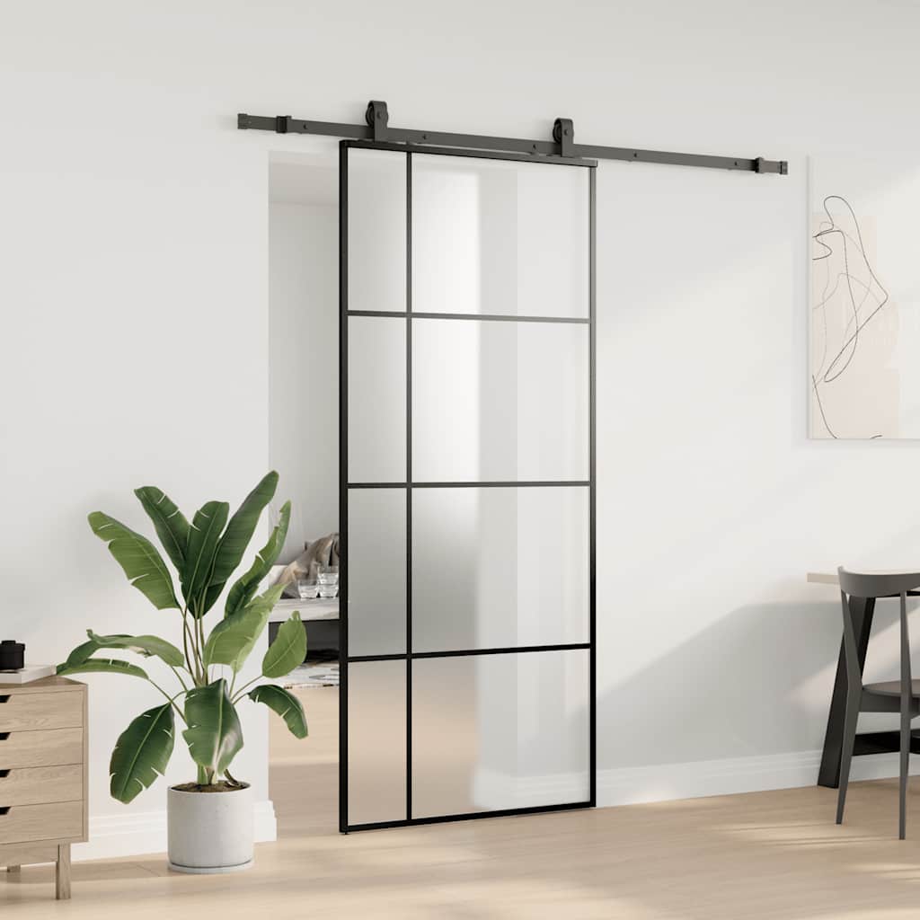 skydedør med hardwaresæt 90x205 cm ESG glas sort
