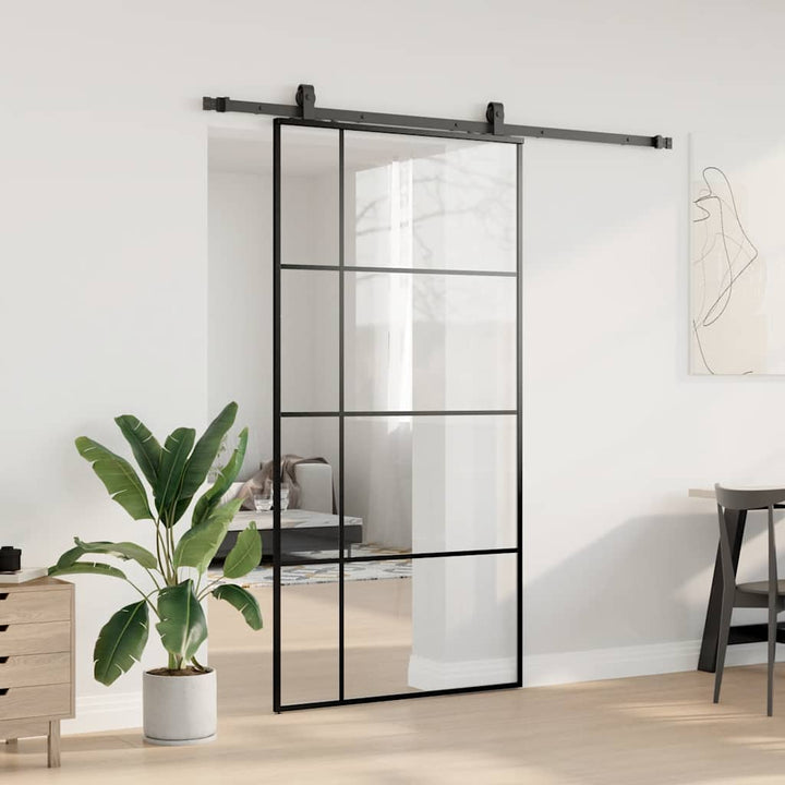 skydedør med hardwaresæt 102,5x205 cm ESG glas sort