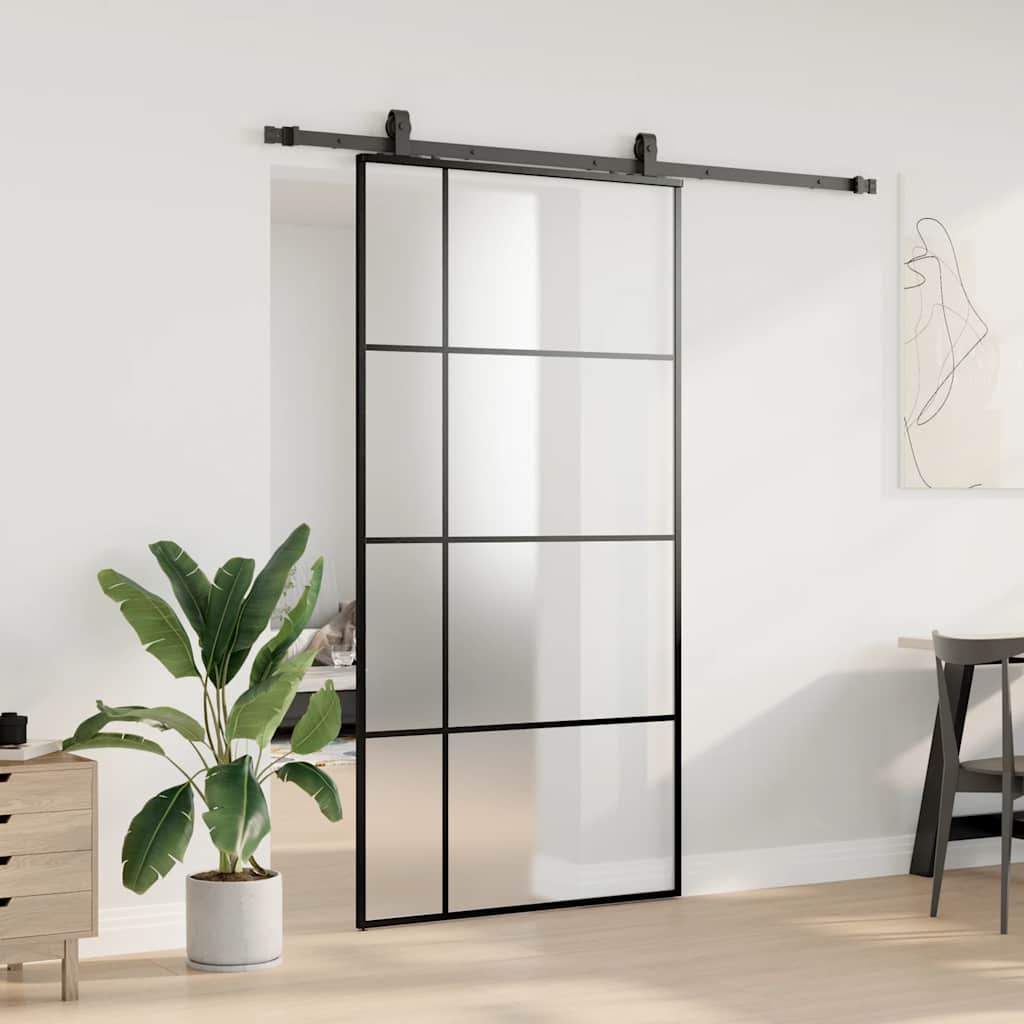 skydedør med hardwaresæt 102,5x205 cm ESG glas sort
