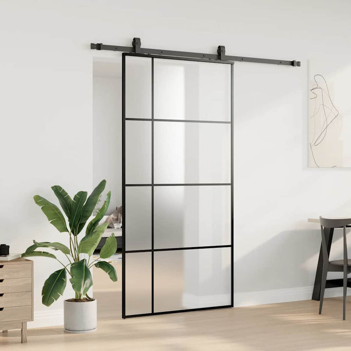 skydedør med hardwaresæt 102,5x205 cm ESG glas sort