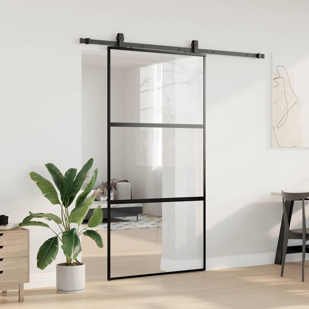 skydedør med hardwaresæt 102,5x205 cm hærdet glas sort