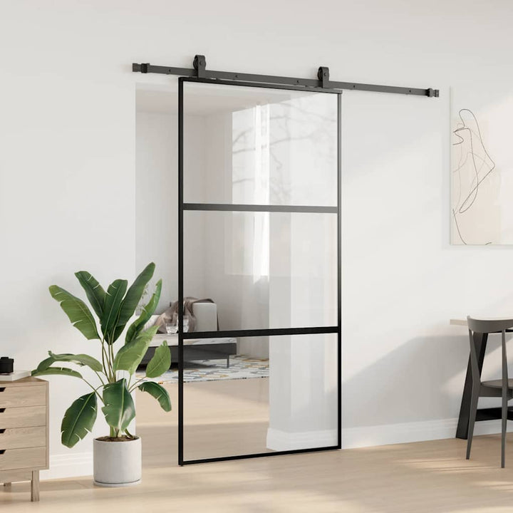 skydedør med hardwaresæt 102,5x205 cm hærdet glas sort