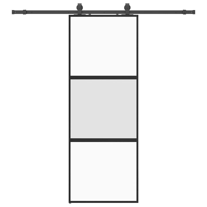 skydedør med hardwaresæt 76x205 cm hærdet glas sort