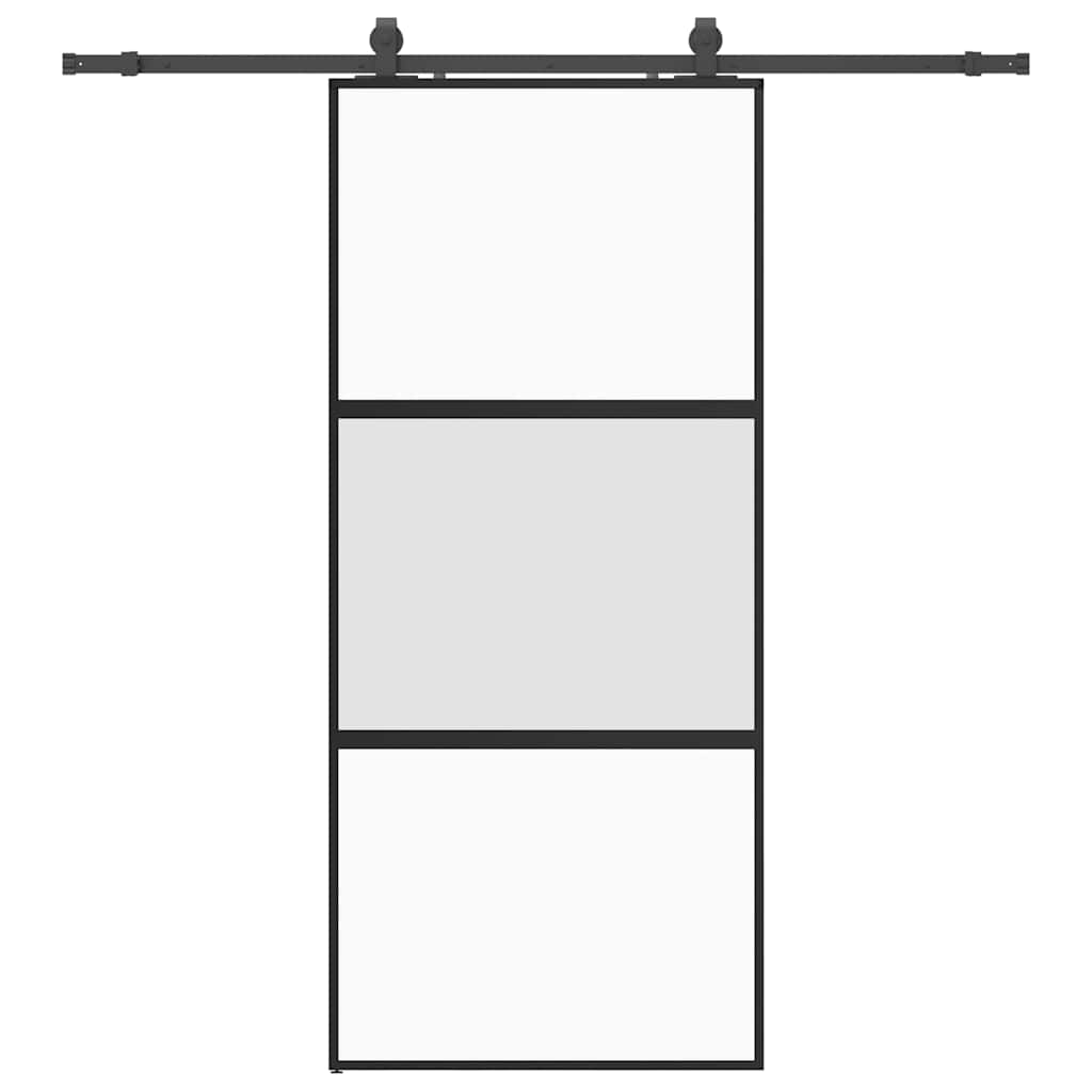 skydedør med hardwaresæt 90x205 cm hærdet glas sort