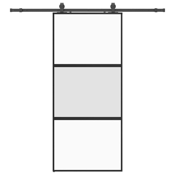 skydedør med hardwaresæt 90x205 cm hærdet glas sort